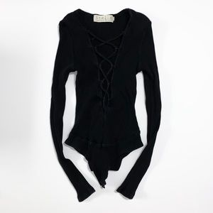 Lace-Up Long Sleeve Bodysuit